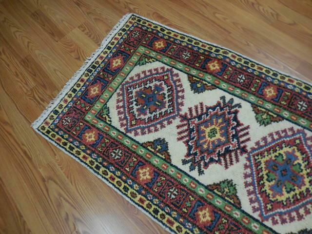 Indian Kazak Runner 2'6" x 8', Hand-Knotted Wool & Bamboo Silk, Blue, view 9