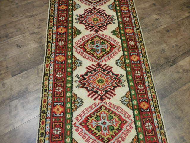 Indian Kazak Runner 2'7" x 8', Hand-Knotted Wool & Bamboo Silk, Blue, view 10