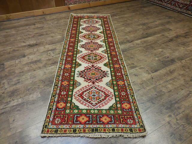 Indian Kazak Runner 2'7" x 8', Hand-Knotted Wool & Bamboo Silk, Blue, view 2