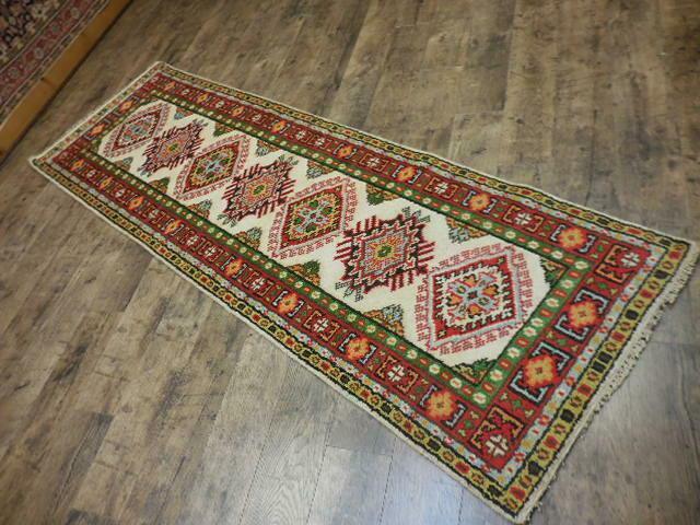 Indian Kazak Runner 2'7" x 8', Hand-Knotted Wool & Bamboo Silk, Blue, view 4