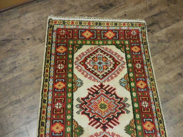 Indian Kazak Runner 2'7" x 8', Hand-Knotted Wool & Bamboo Silk, Blue, view 8