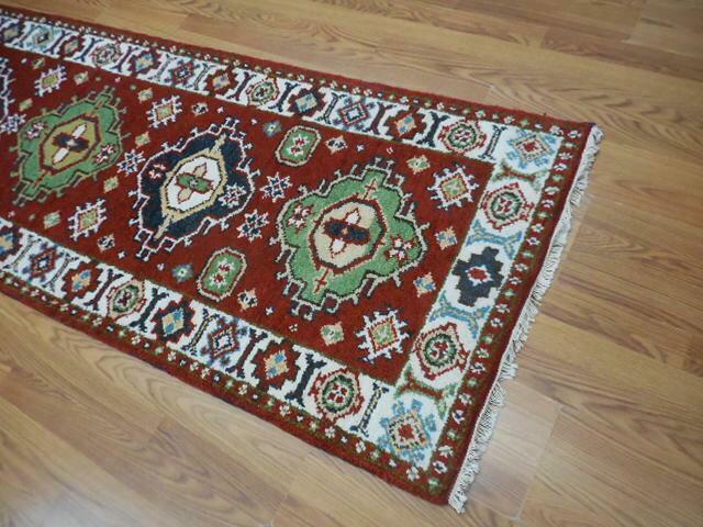 Indian Kazak Runner 2'8" x 8'3", Hand-Knotted Wool & Bamboo Silk, Blue, view 10