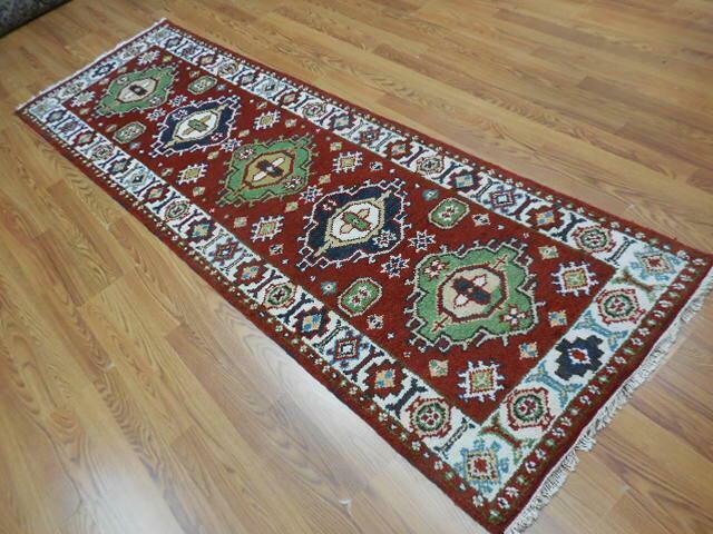 Indian Kazak Runner 2'8" x 8'3", Hand-Knotted Wool & Bamboo Silk, Blue, view 3