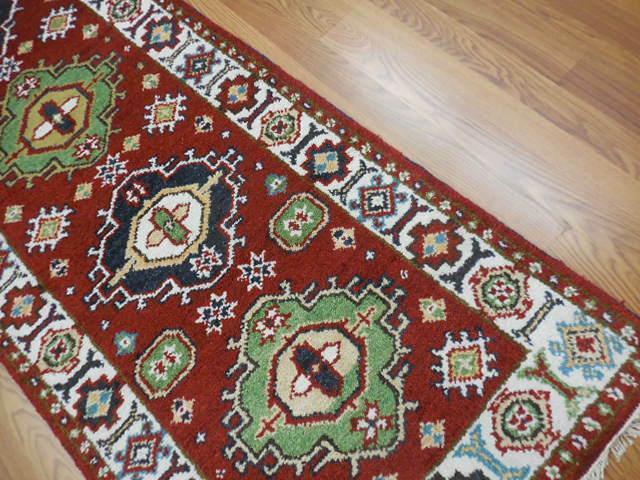 Indian Kazak Runner 2'8" x 8'3", Hand-Knotted Wool & Bamboo Silk, Blue, view 4