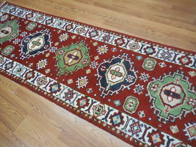 Indian Kazak Runner 2'8" x 8'3", Hand-Knotted Wool & Bamboo Silk, Blue, view 6