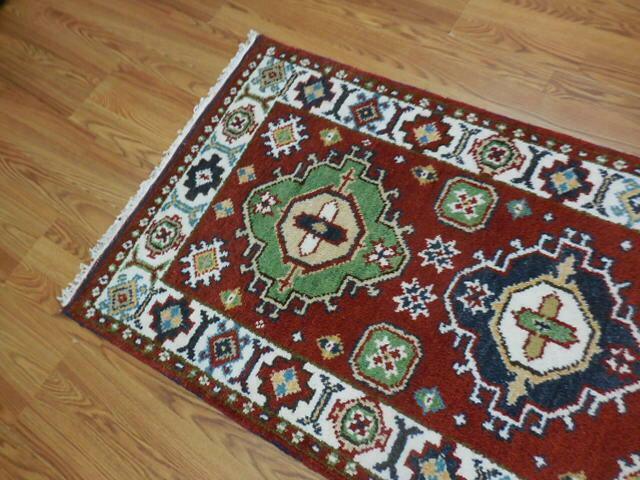 Indian Kazak Runner 2'8" x 8'3", Hand-Knotted Wool & Bamboo Silk, Blue, view 8