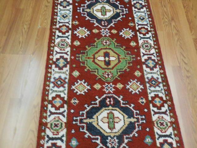 Indian Kazak Runner 2'8" x 8'3", Hand-Knotted Wool & Bamboo Silk, Blue, view 9