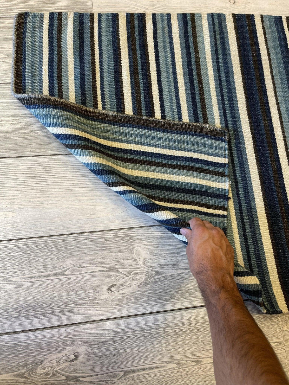 Scandinavian Rug 2'5" x 4'10", Hand-Woven Wool, Blue & Cream, view 3