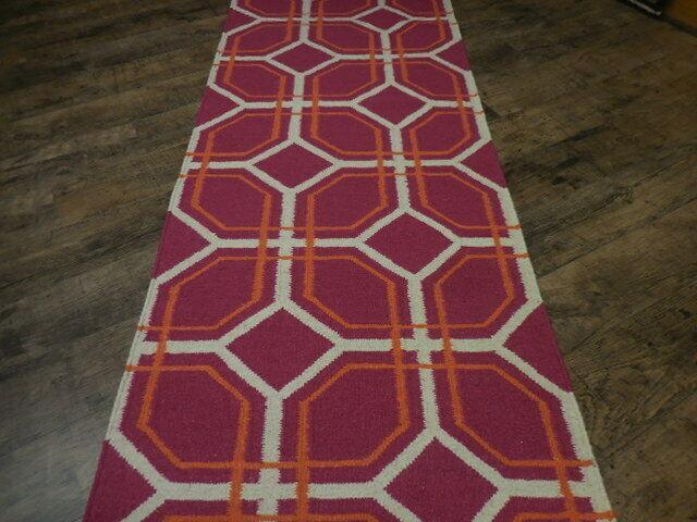 Indian Kilim Runner 2'7" x 10', Hand-Woven Wool, Orange, Red & Ivory, view 10