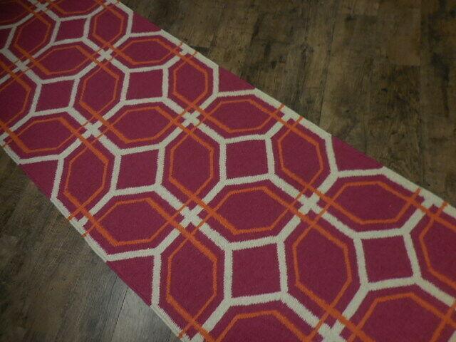 Indian Kilim Runner 2'7" x 10', Hand-Woven Wool, Orange, Red & Ivory, view 6