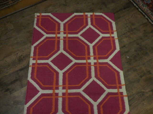 Indian Kilim Runner 2'7" x 10', Hand-Woven Wool, Orange, Red & Ivory, view 7