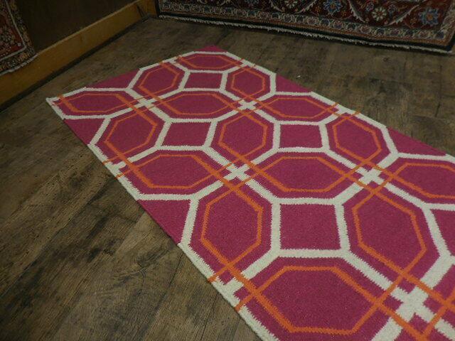 Indian Kilim Runner 2'7" x 10', Hand-Woven Wool, Orange, Red & Ivory, view 8