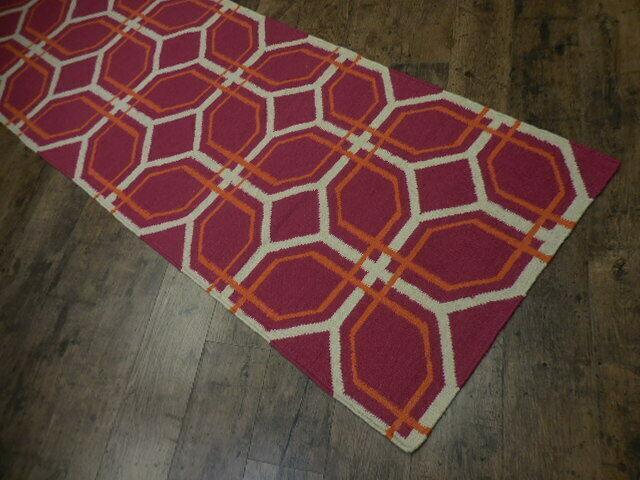 Indian Kilim Runner 2'7" x 10', Hand-Woven Wool, Orange, Red & Ivory, view 9