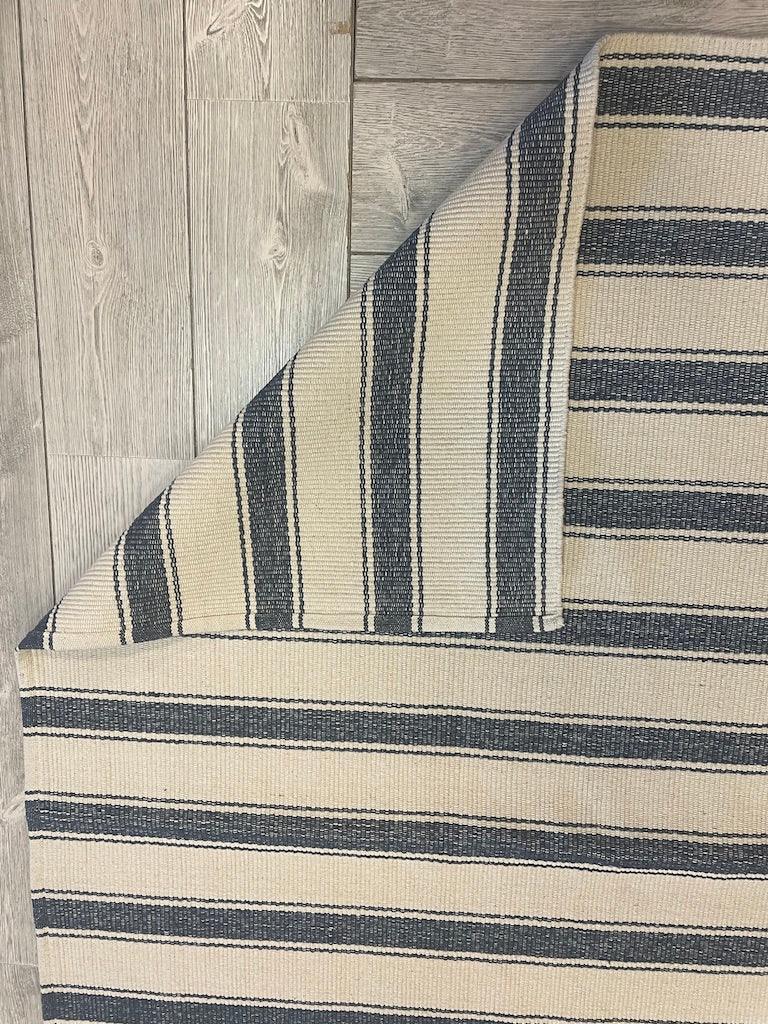 Indian Striped Rug 6' x 9', Cotton, Blue, view 5
