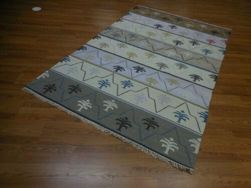 Kilim Rug 4'8" x 7'6", Hand-Woven, Brown & Cream, view 3