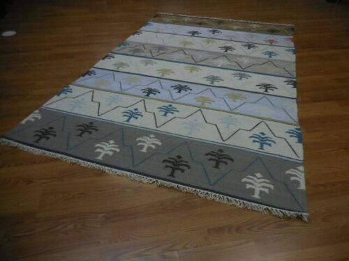 Kilim Rug 4'8" x 7'6", Hand-Woven, Brown & Cream, view 4