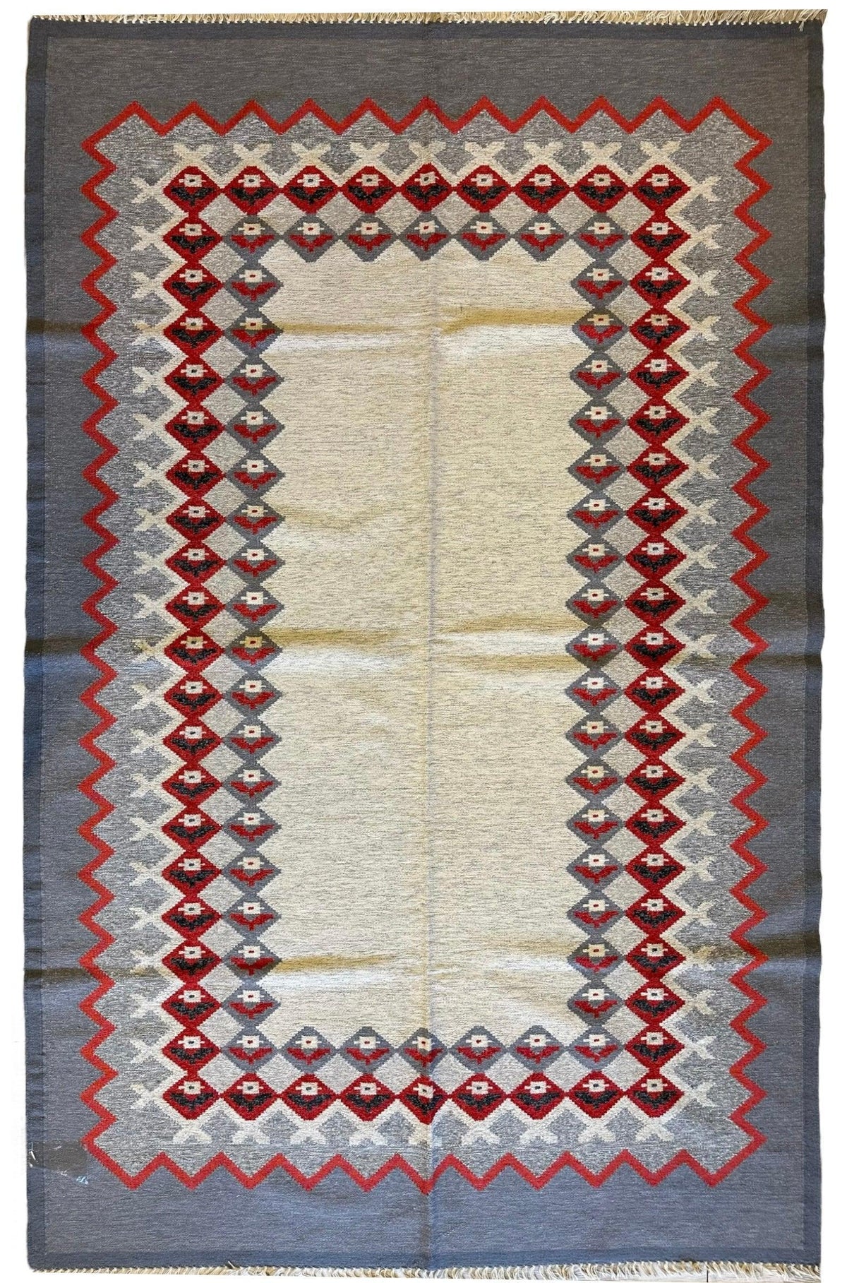 Vintage Kilim Rug 6'4" x 9'1", Hand-Woven Wool, 1980s