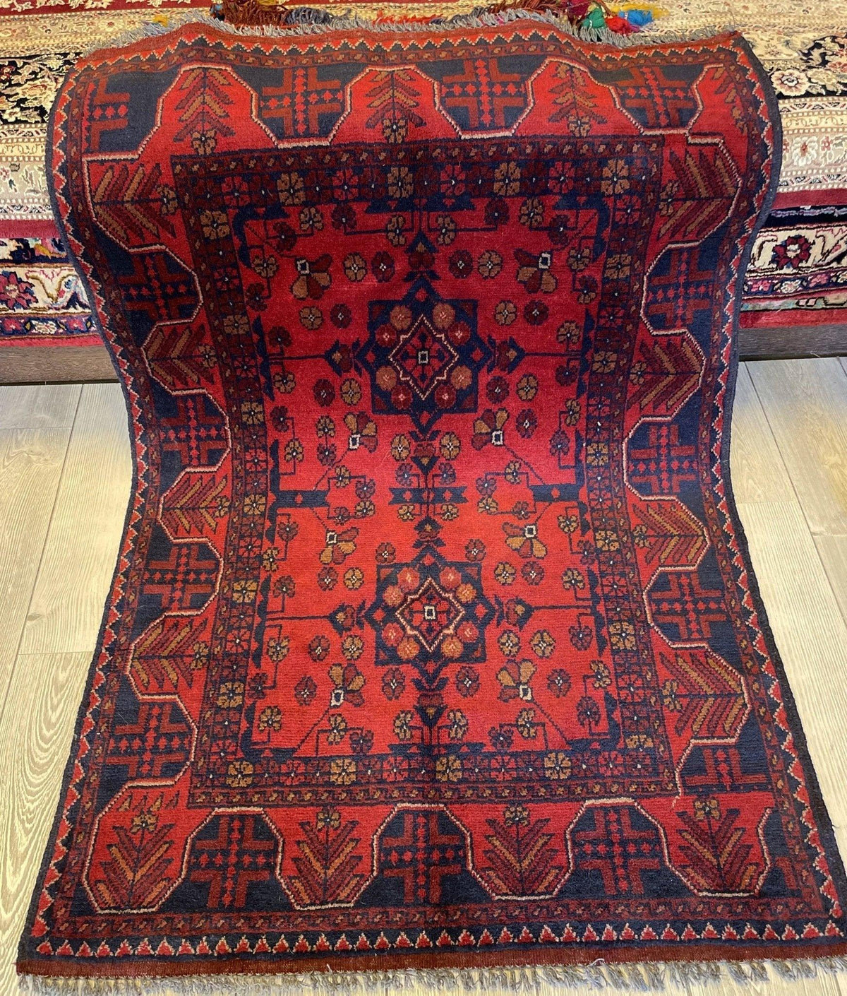 Afghan Khal Mohammadi Rug 1'8" x 3'5", Wool, Blue & Red, view 2