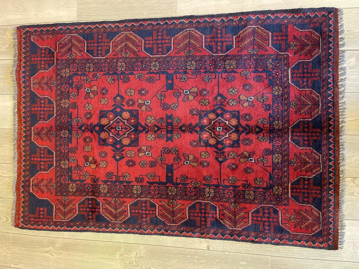Afghan Khal Mohammadi Rug 1'8" x 3'5", Wool, Blue & Red