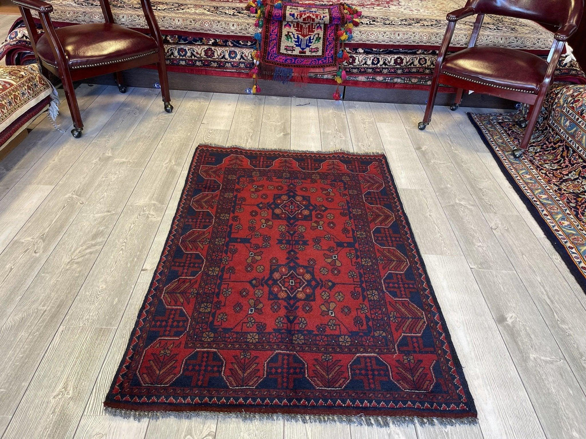 Afghan Khal Mohammadi Rug 1'8" x 3'5", Wool, Blue & Red, view 3