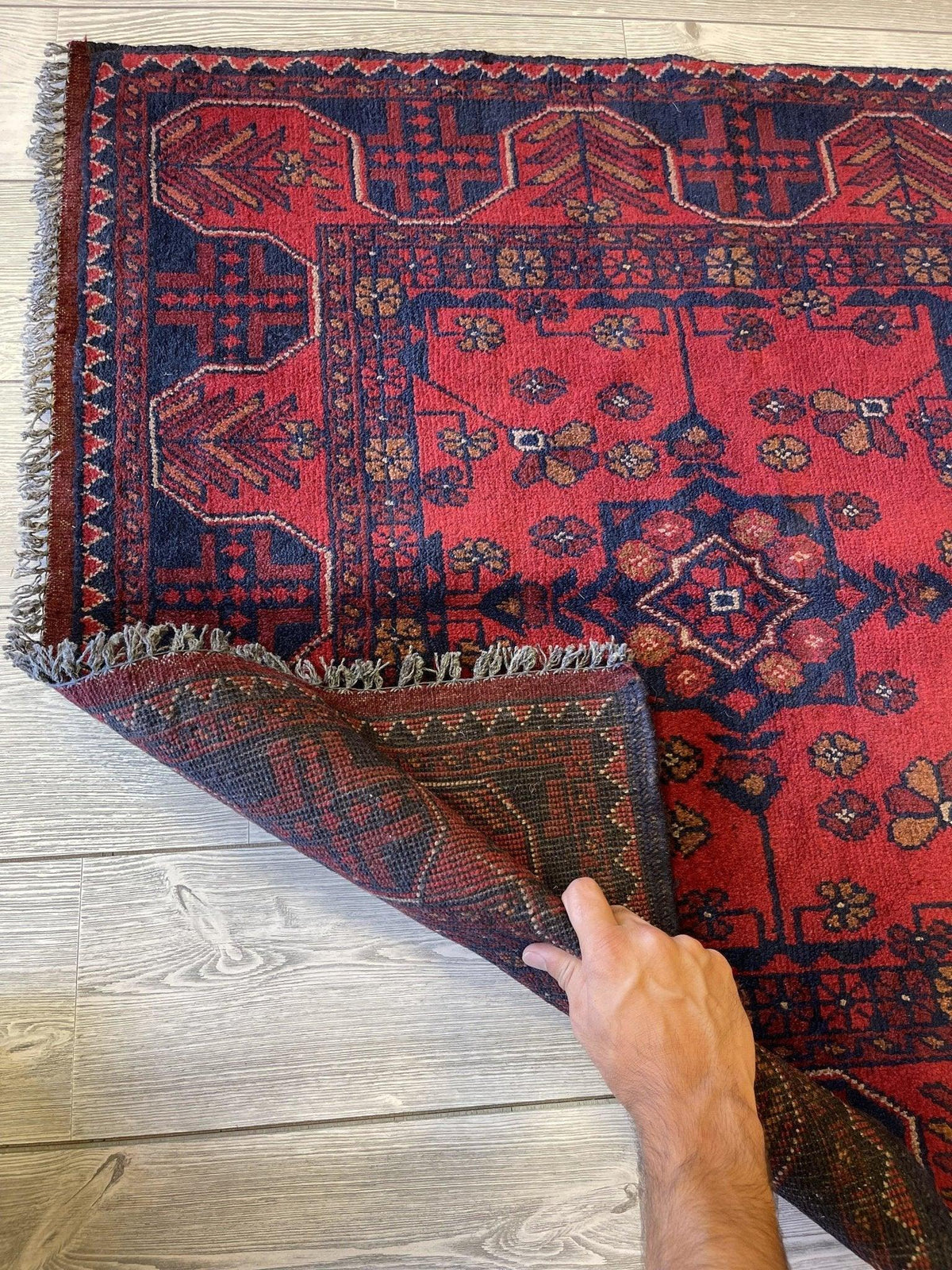Afghan Khal Mohammadi Rug 1'8" x 3'5", Wool, Blue & Red, view 4