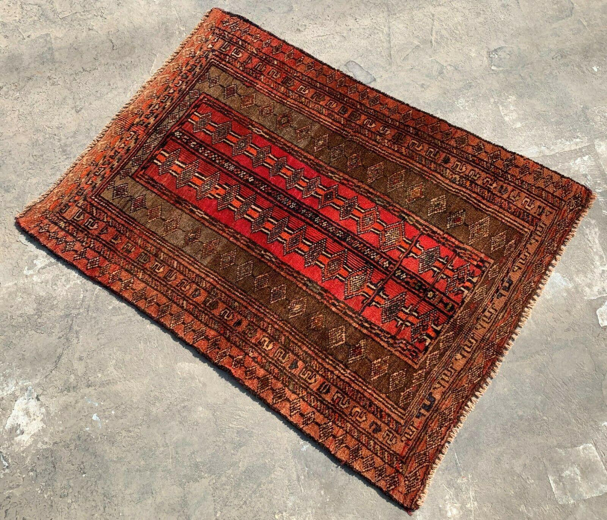 Vintage Afghan Baluch Rug 29" x 40", Hand-Knotted Wool, Beige & Orange, view 2