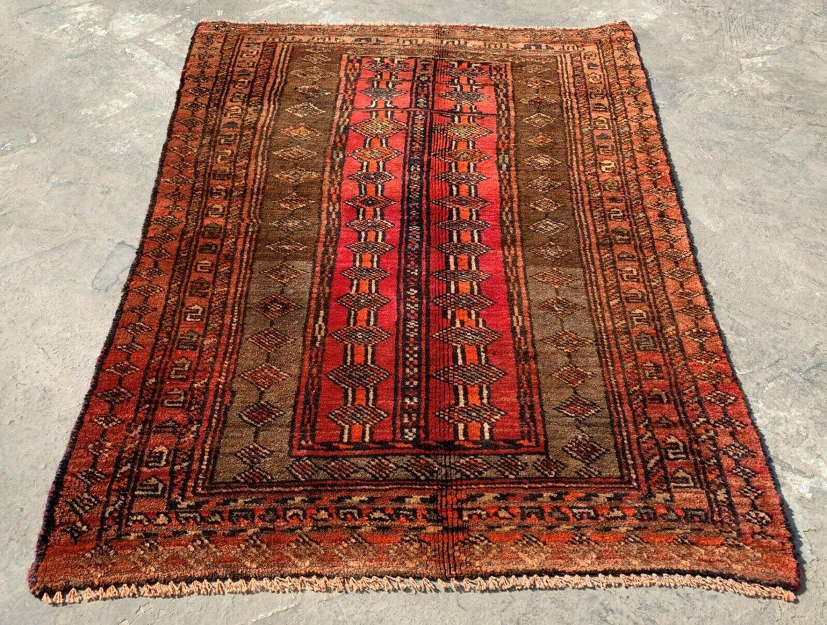 Vintage Afghan Baluch Rug 29" x 40", Hand-Knotted Wool, Beige & Orange, view 3