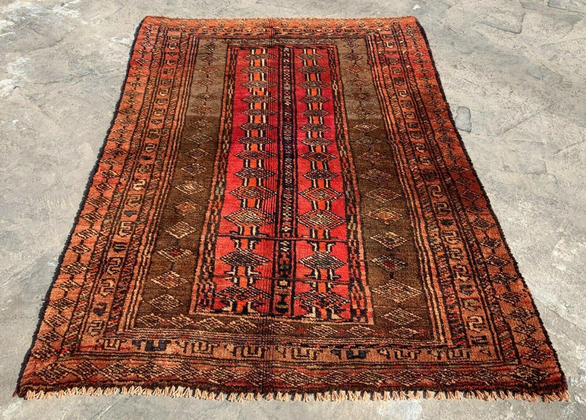 Vintage Afghan Baluch Rug 29" x 40", Hand-Knotted Wool, Beige & Orange, view 4