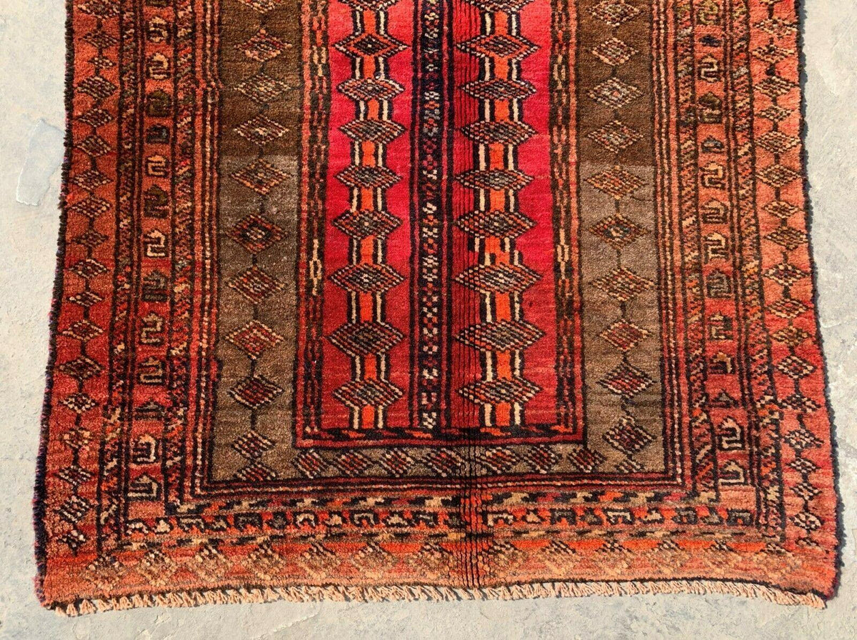 Vintage Afghan Baluch Rug 29" x 40", Hand-Knotted Wool, Beige & Orange, view 5