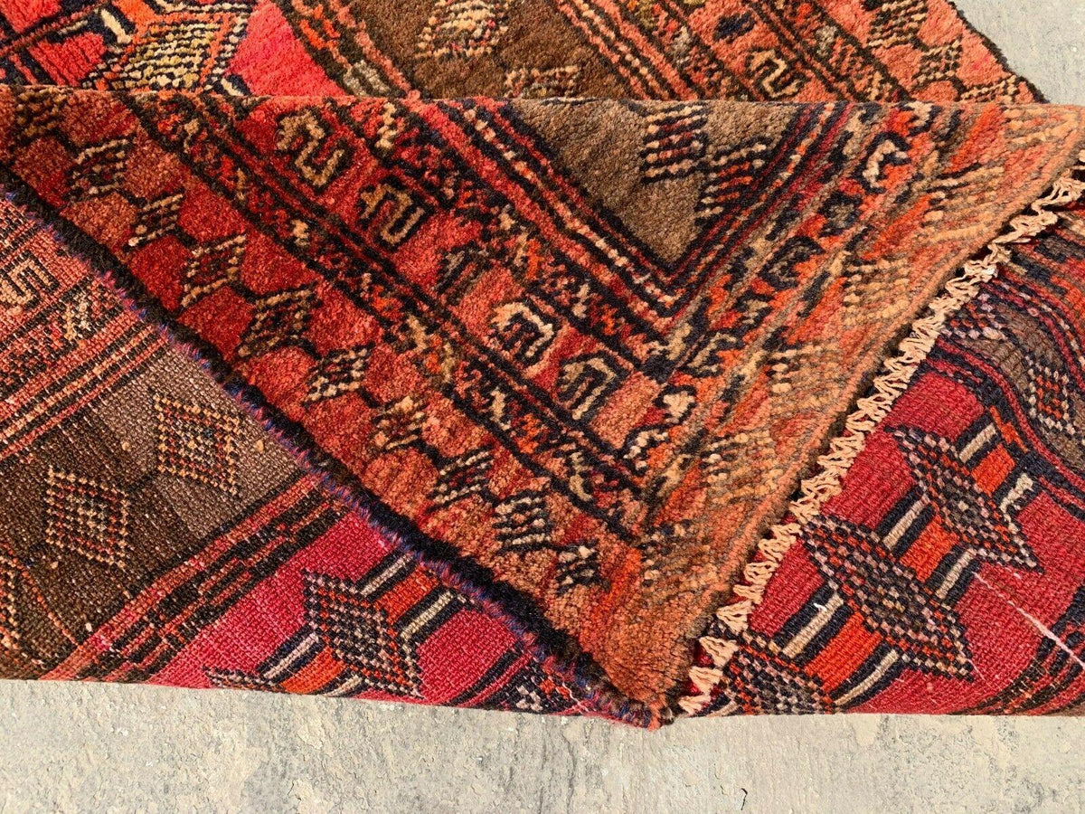 Vintage Afghan Baluch Rug 29" x 40", Hand-Knotted Wool, Beige & Orange, view 7
