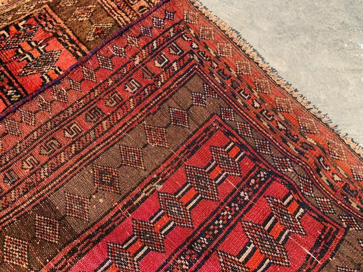 Vintage Afghan Baluch Rug 29" x 40", Hand-Knotted Wool, Beige & Orange, view 8