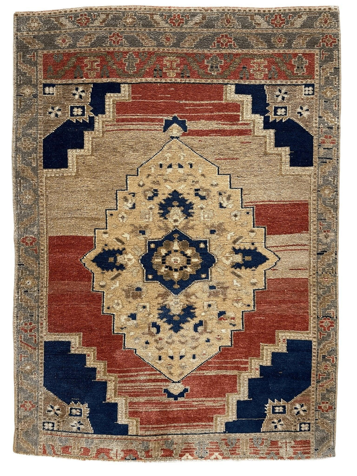 Vintage Turkish Oushak Rug 3'7" x 5', Hand-Knotted Wool, 1950s