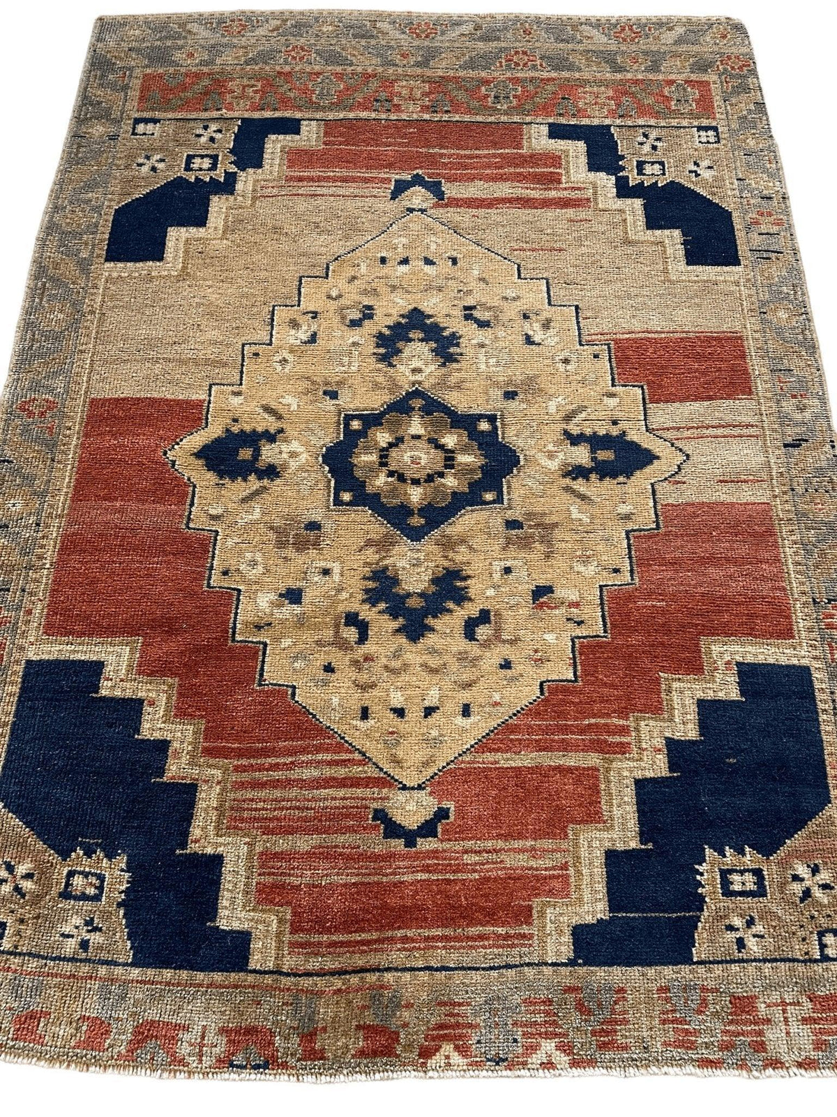 Vintage Turkish Oushak Rug 3'7" x 5', Hand-Knotted Wool, 1950s, view 4