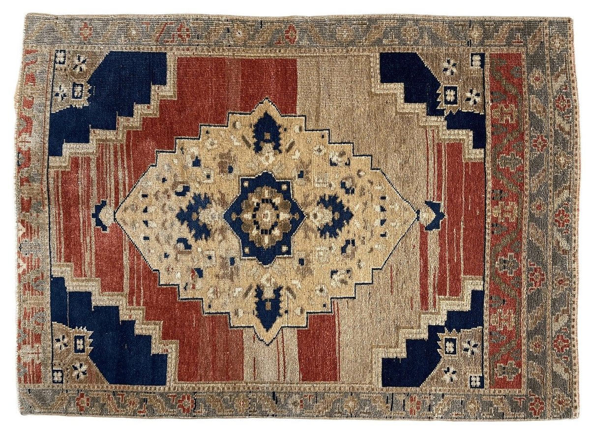 Vintage Turkish Oushak Rug 3'7" x 5', Hand-Knotted Wool, 1950s, view 5