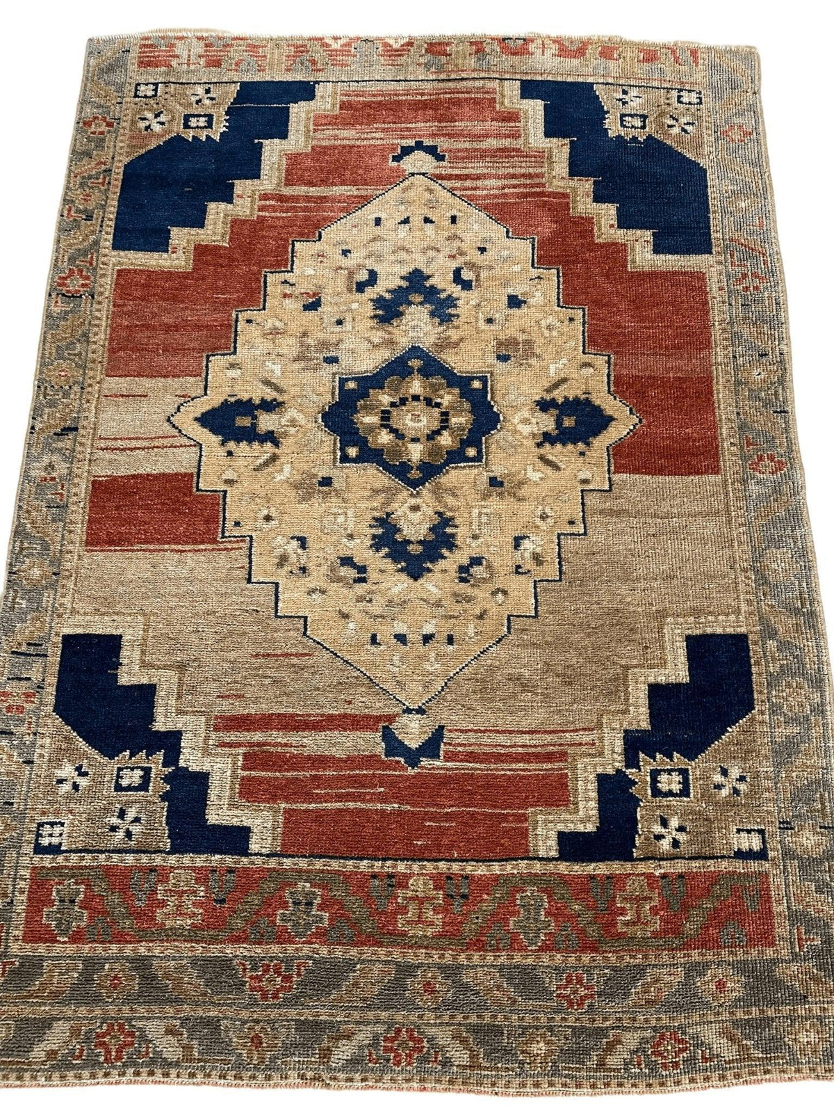 Vintage Turkish Oushak Rug 3'7" x 5', Hand-Knotted Wool, 1950s, view 6