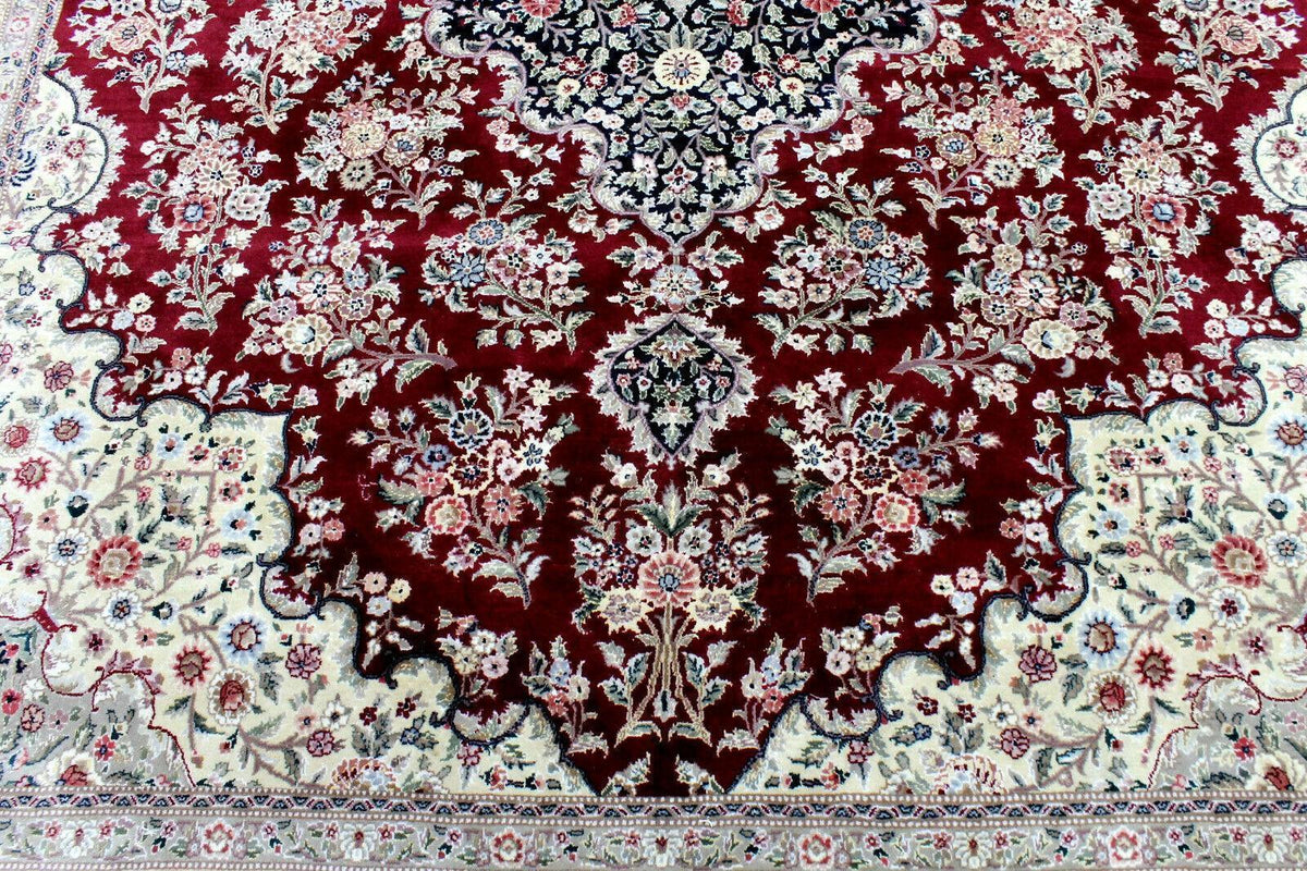 Pakistani Chobi Rug 9x12, Red, Ivory & Navy, Hand-Knotted Wool, view 11