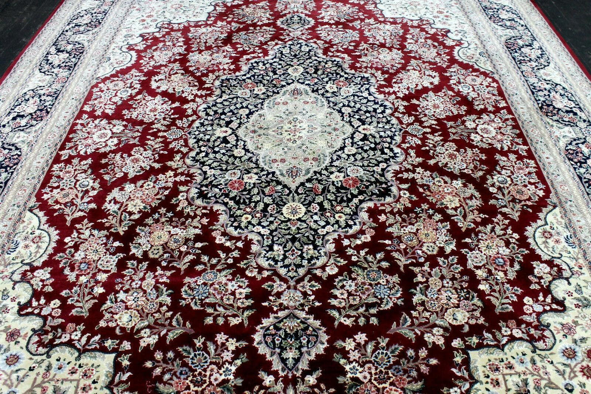 Pakistani Chobi Rug 9x12, Red, Ivory & Navy, Hand-Knotted Wool, view 3