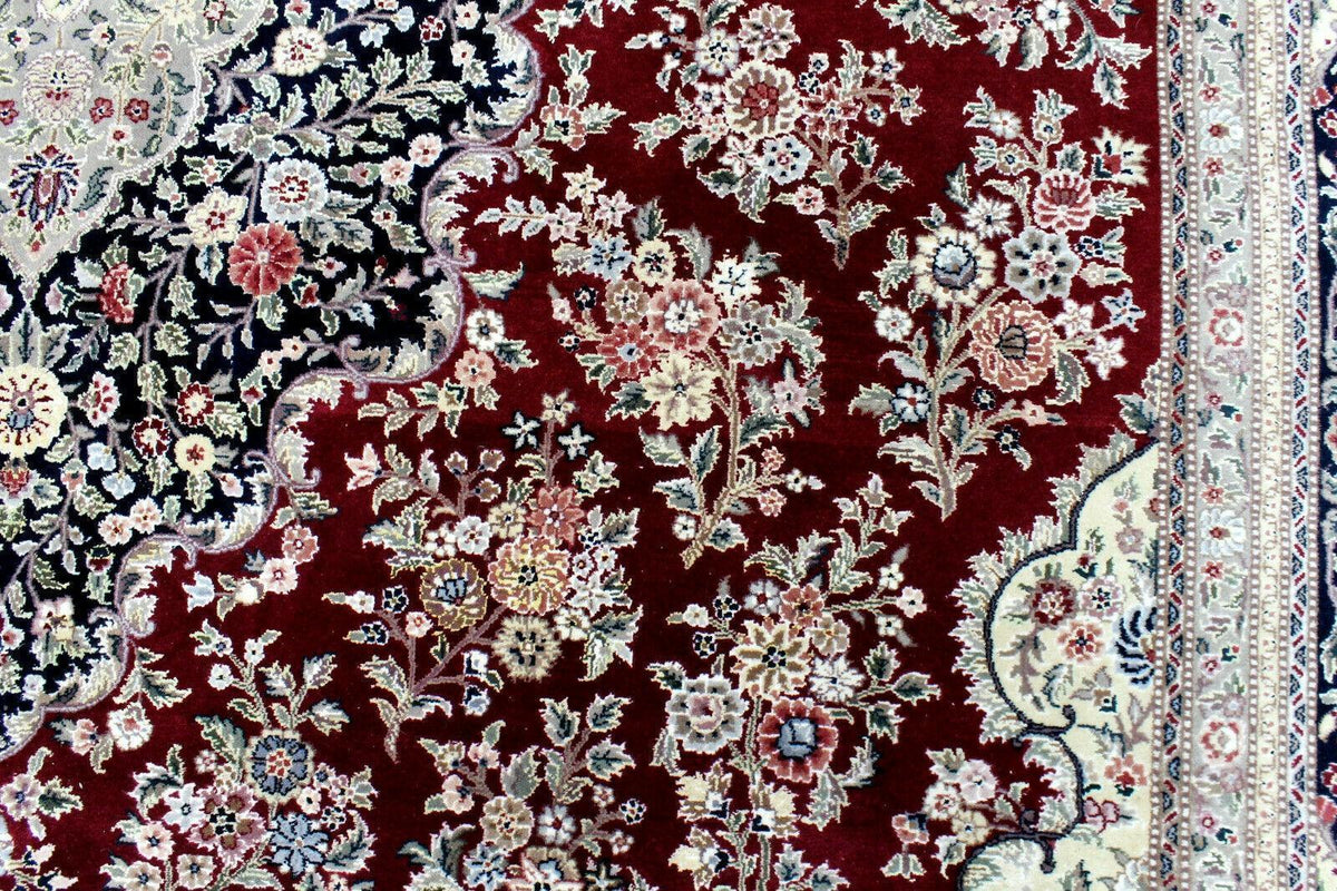 Pakistani Chobi Rug 9x12, Red, Ivory & Navy, Hand-Knotted Wool, view 5