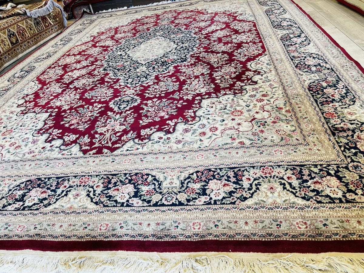 Pakistani Chobi Rug 9x12, Red, Ivory & Navy, Hand-Knotted Wool, view 7