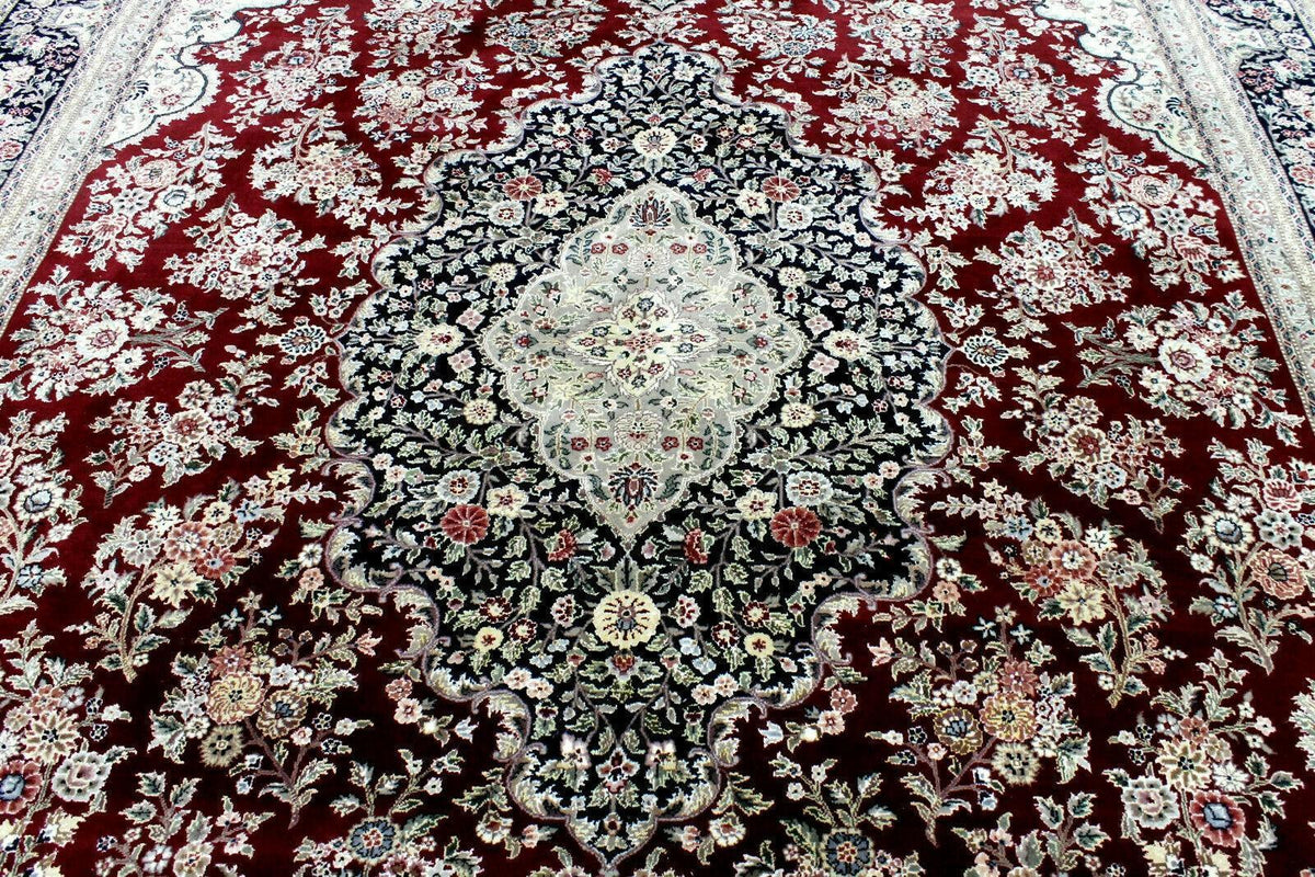 Pakistani Chobi Rug 9x12, Red, Ivory & Navy, Hand-Knotted Wool, view 8