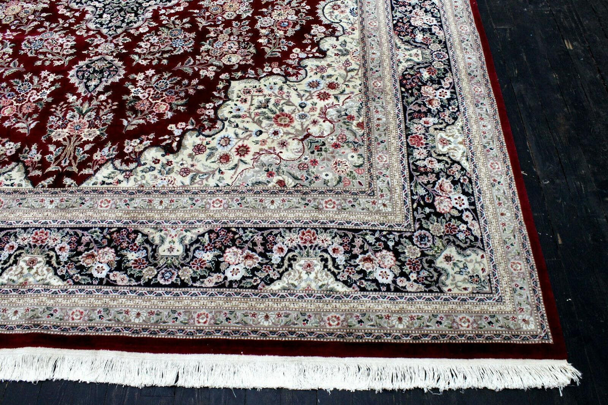 Pakistani Chobi Rug 9x12, Red, Ivory & Navy, Hand-Knotted Wool, view 9