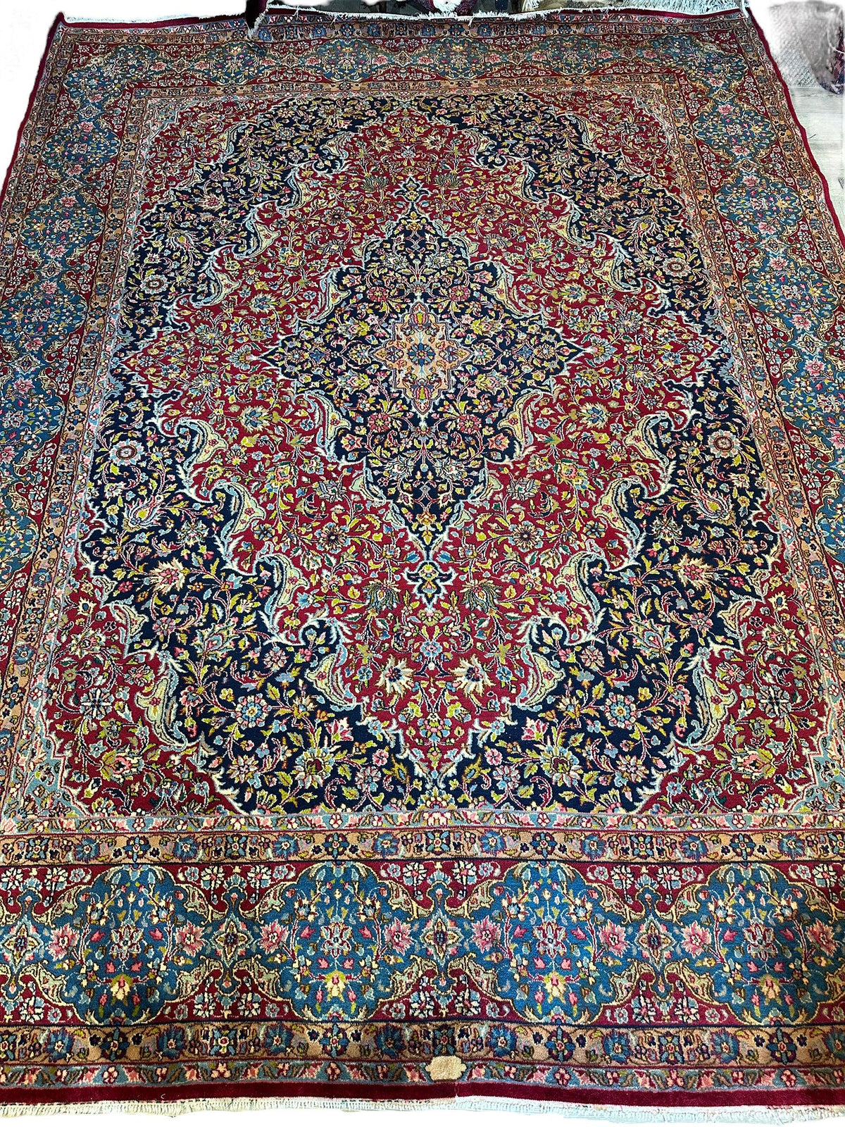 Vintage Persian Medallion Rug 9'10" x 13'1", Hand-Knotted Wool, 1950s