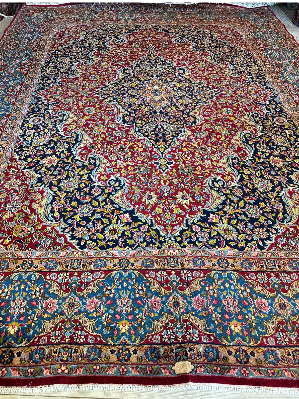 Vintage Persian Medallion Rug 9'10" x 13'1", Hand-Knotted Wool, 1950s, view 3