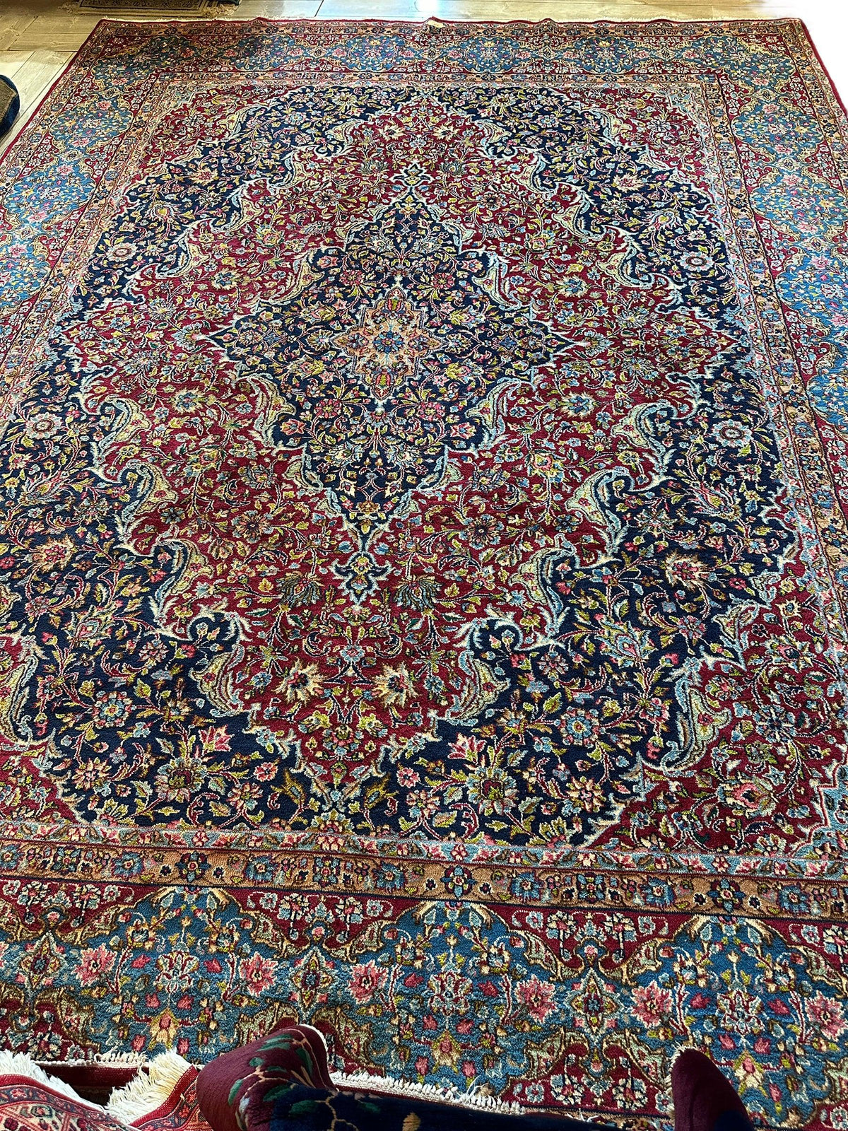 Vintage Persian Medallion Rug 9'10" x 13'1", Hand-Knotted Wool, 1950s, view 6