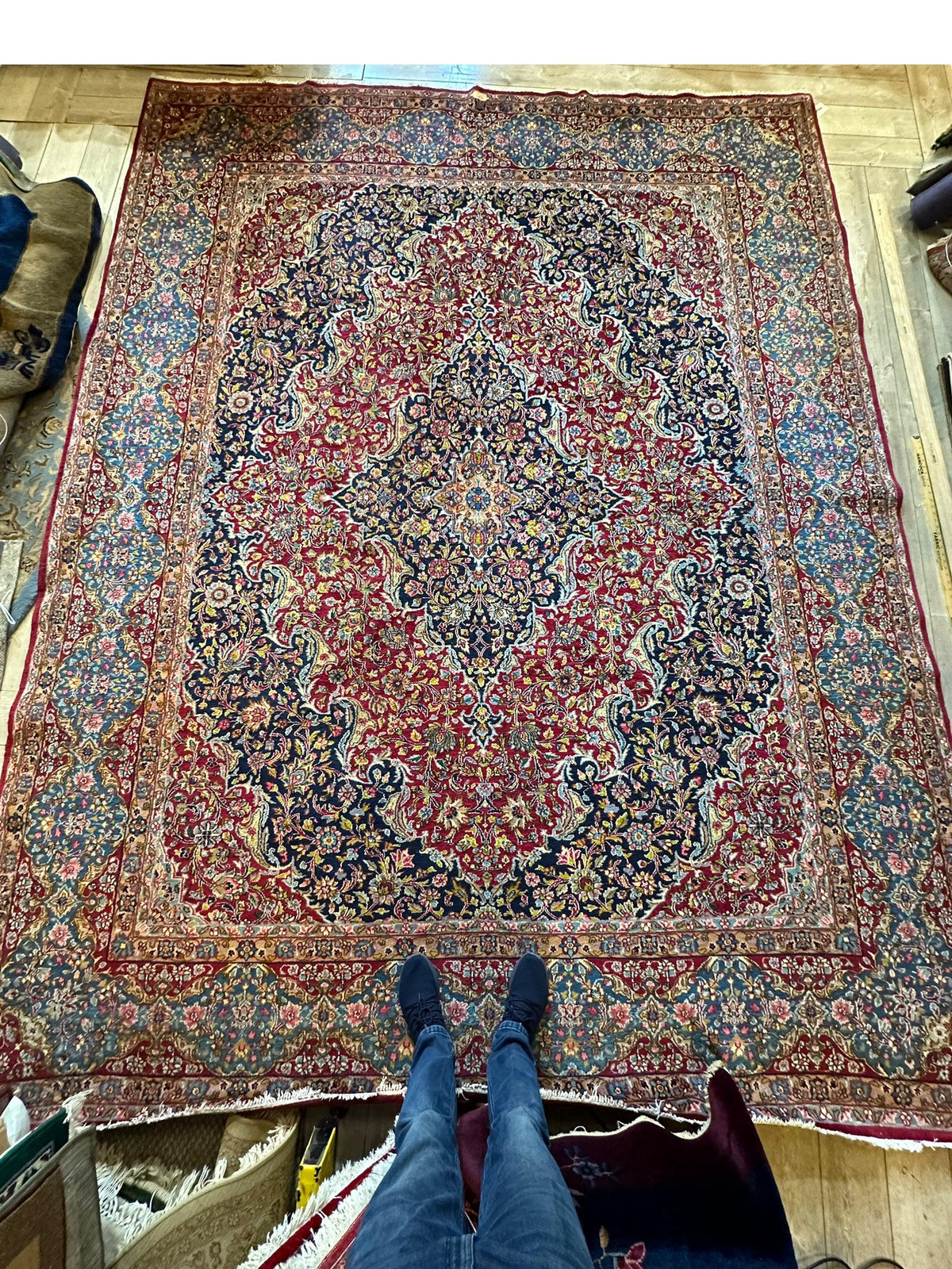 Vintage Persian Medallion Rug 9'10" x 13'1", Hand-Knotted Wool, 1950s, view 9