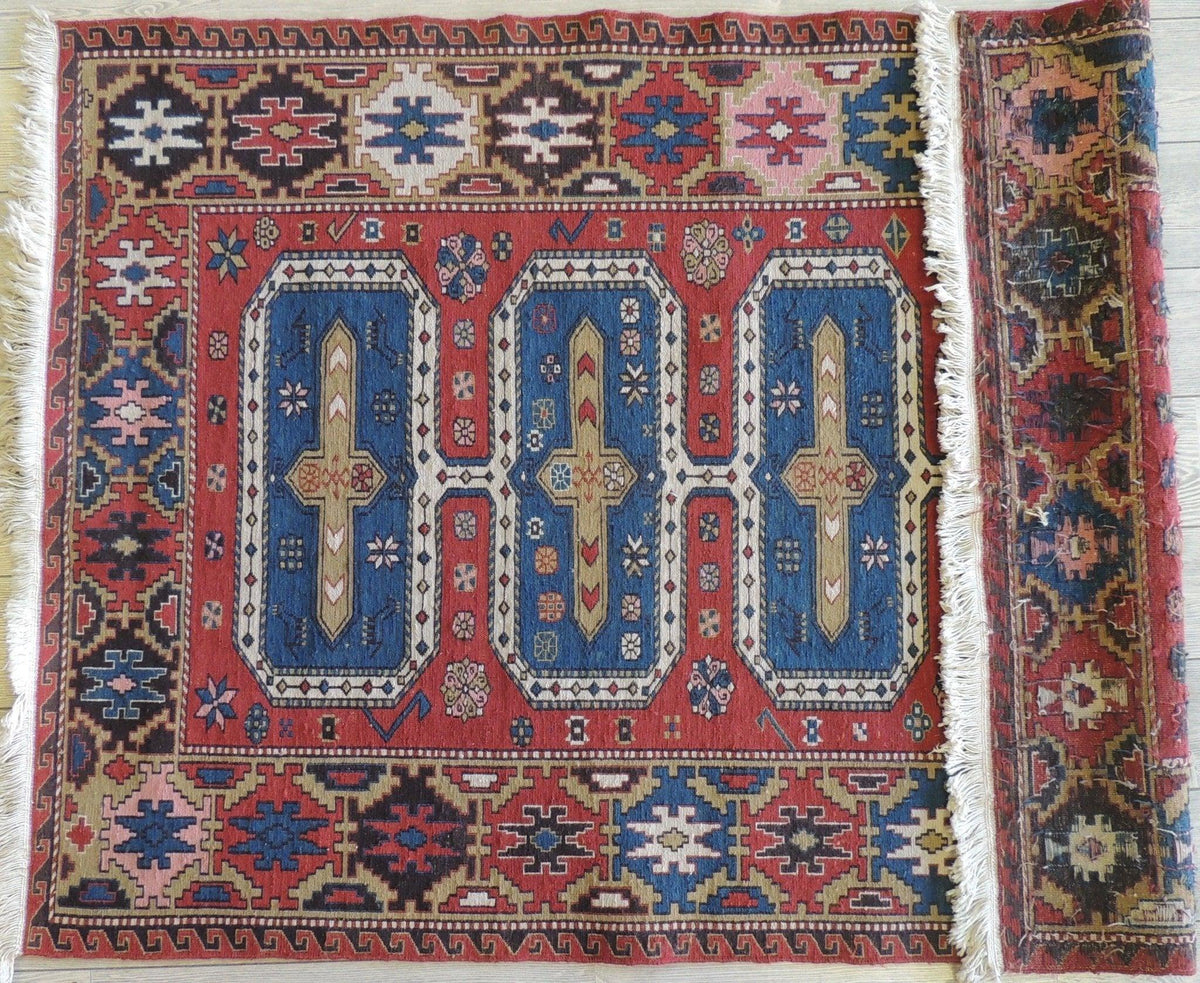 Exquisite Vintage Hand Knotted Soumak Area Rug 6x4 Ft, view 4