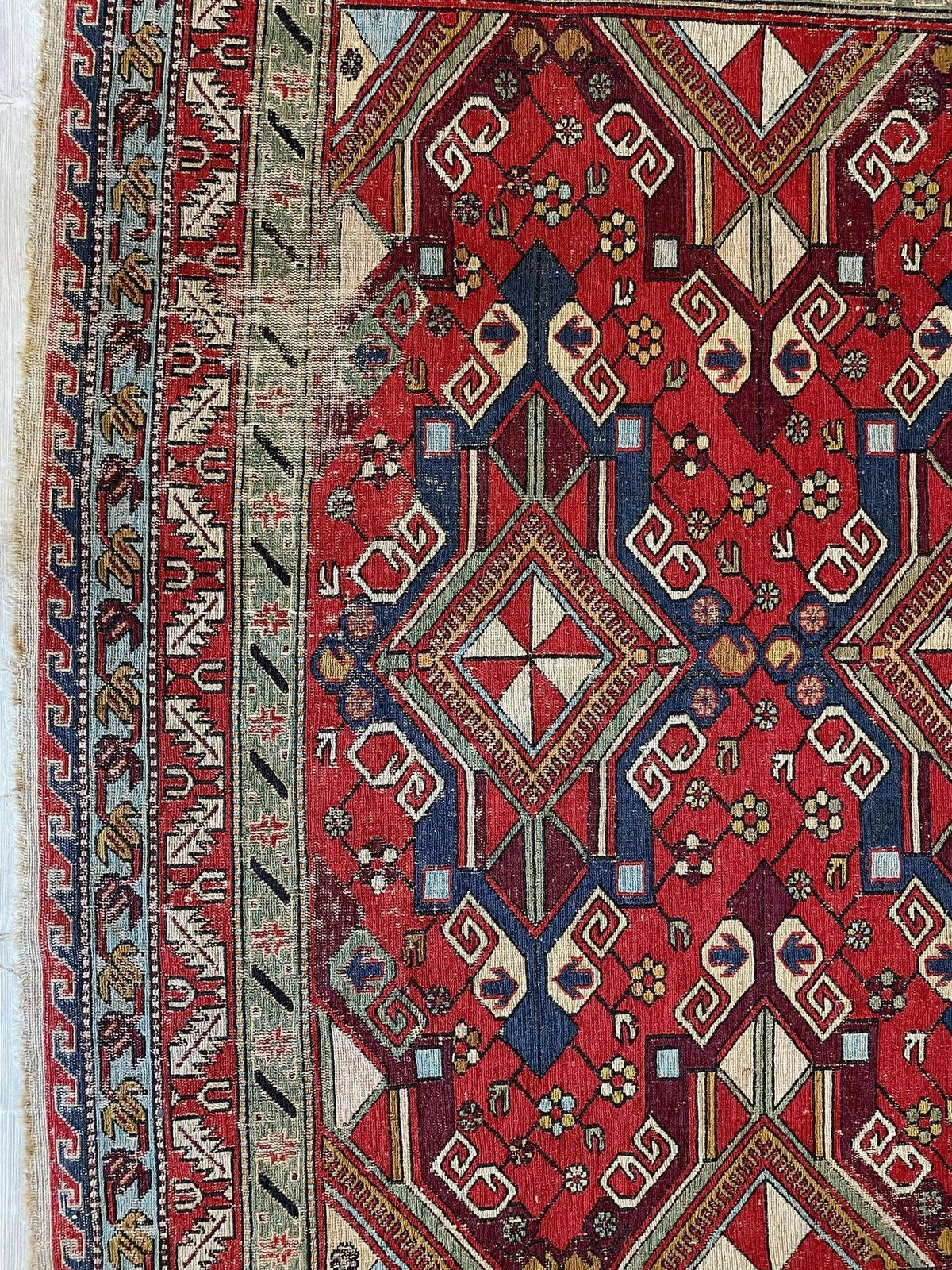 Antique Persian Soumak Rug 6'1" x 7'7", Hand-Woven Wool, 1920s, view 12