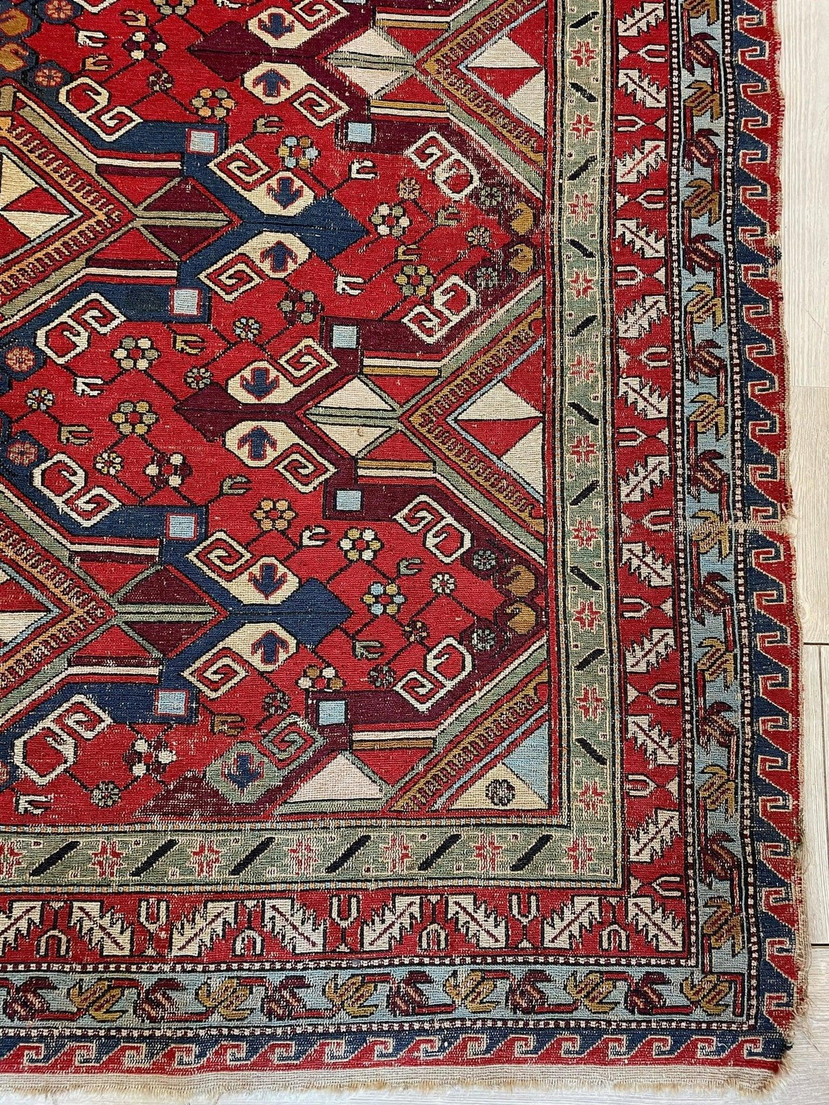 Antique Persian Soumak Rug 6'1" x 7'7", Hand-Woven Wool, 1920s, view 13