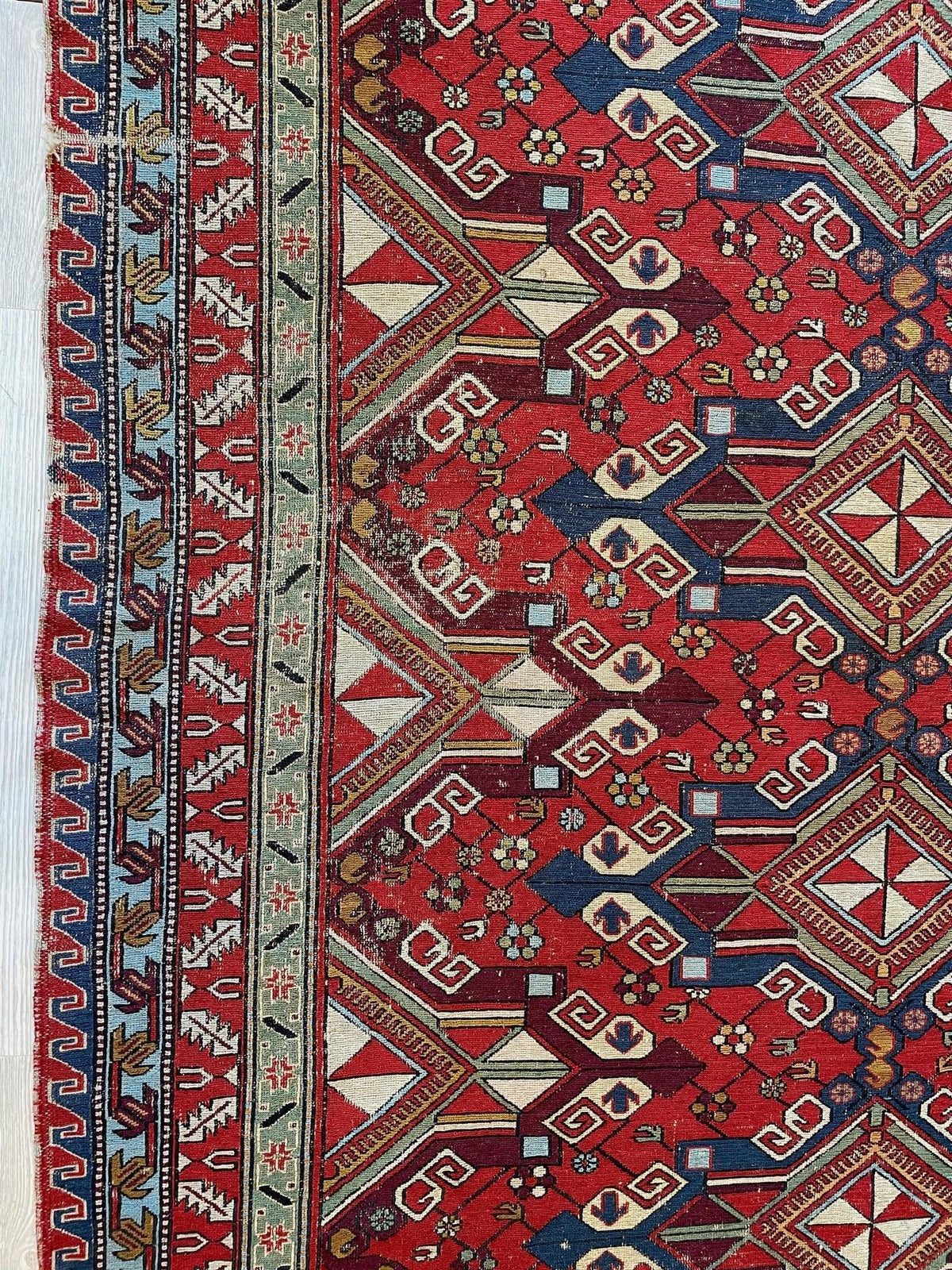 Antique Persian Soumak Rug 6'1" x 7'7", Hand-Woven Wool, 1920s, view 14
