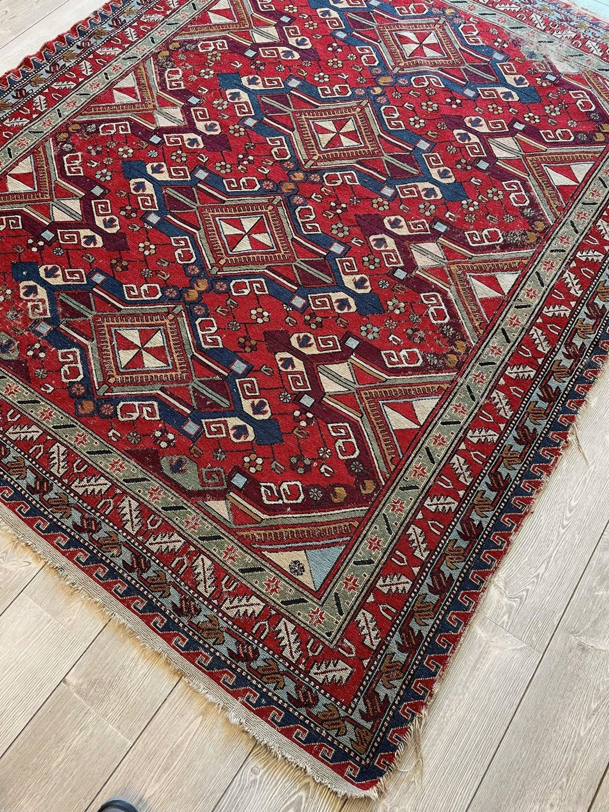Antique Persian Soumak Rug 6'1" x 7'7", Hand-Woven Wool, 1920s, view 4